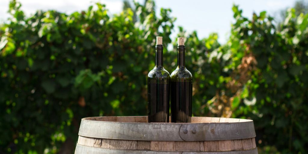 Authentische Bio-Weingut-Erlebnisse in Rheinland-Pfalz - two black glass bottles on the top of the brown wooden barrel